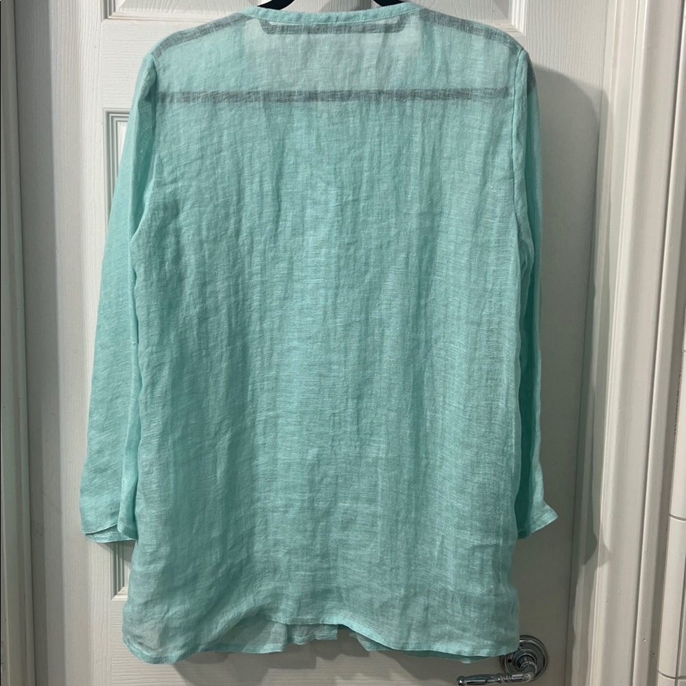 Eileen Fisher 100% Linen Mint Aqua Green Button Front Tunic Top – Size M - Picture 3 of 4